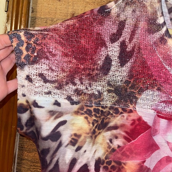 French Blue Floral Animal Print Rhinestone Top - Picture 2 of 4